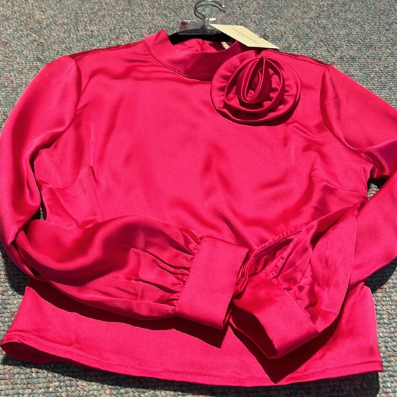 NWT Cynthia Rowley New York Long sleeve dark pink “satin like” small Blouse - Picture 13 of 13